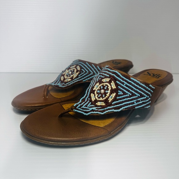 Sofft Women's Brown Beaded Leather Sandals Size 11 - Picture 2 of 13